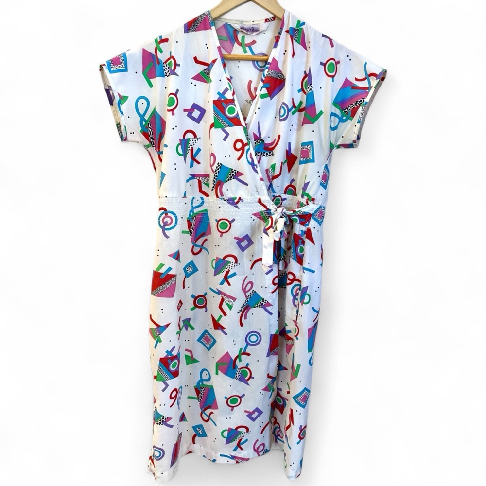 Vintage 1980s Colorful Geometric Print Dress